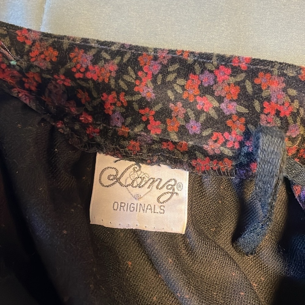 VTG Lanz Velvet Skirt Set Black Micro Floral Jacket Cottage Grandma Feminine - Picture 16 of 16